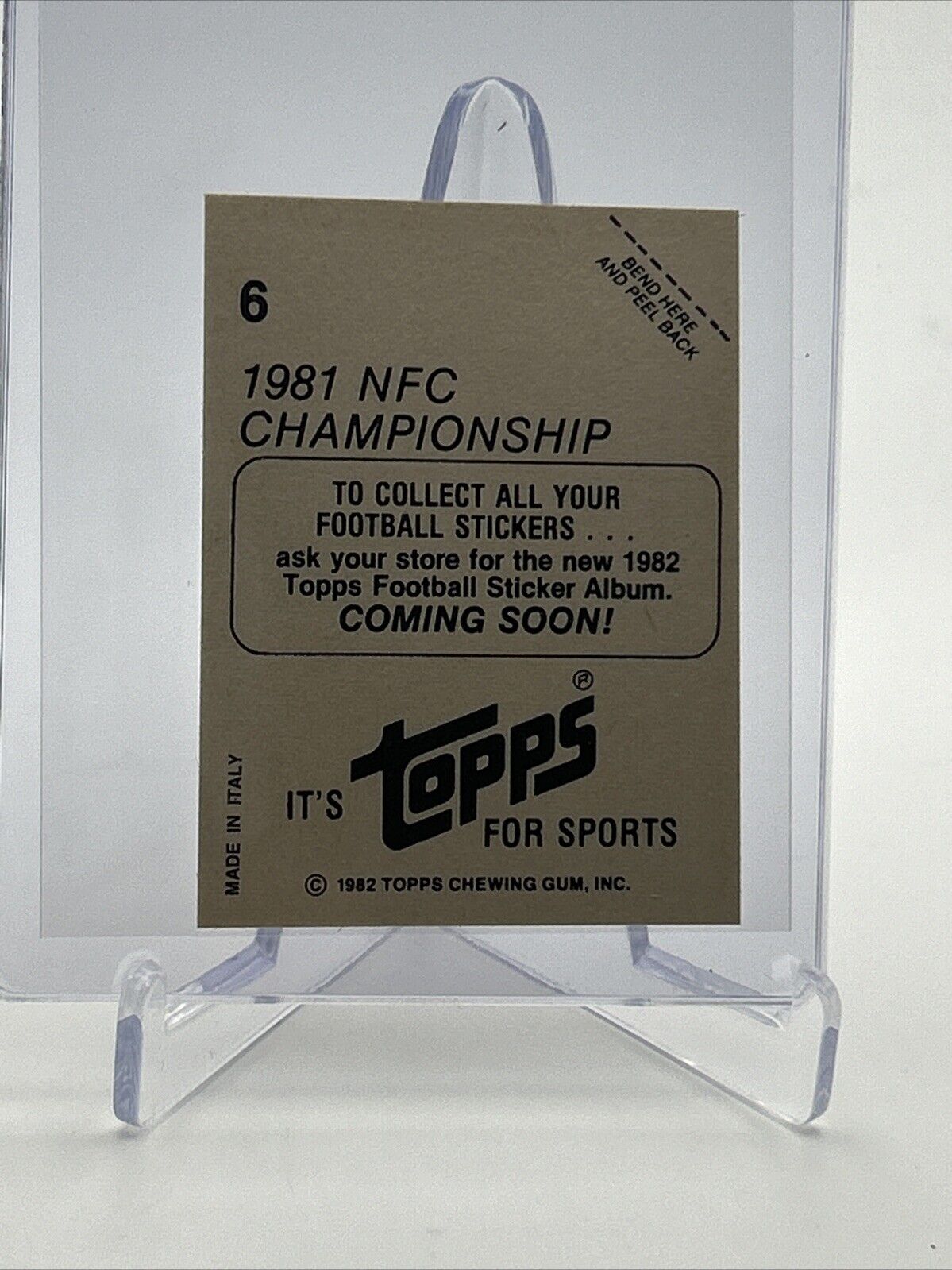 1982 Topps 1981 NFC Championship Sticker Coming Soon #6 NM FREE SHIPPING