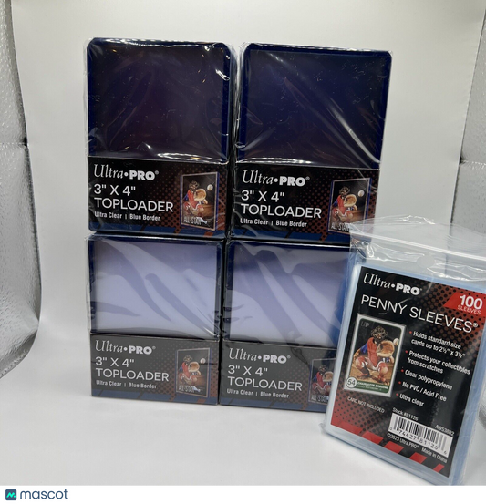 Ultra Pro 3X4 BLUE BORDER Toploaders 35pt 4 Packs of 25 AND 100 SLEEVES