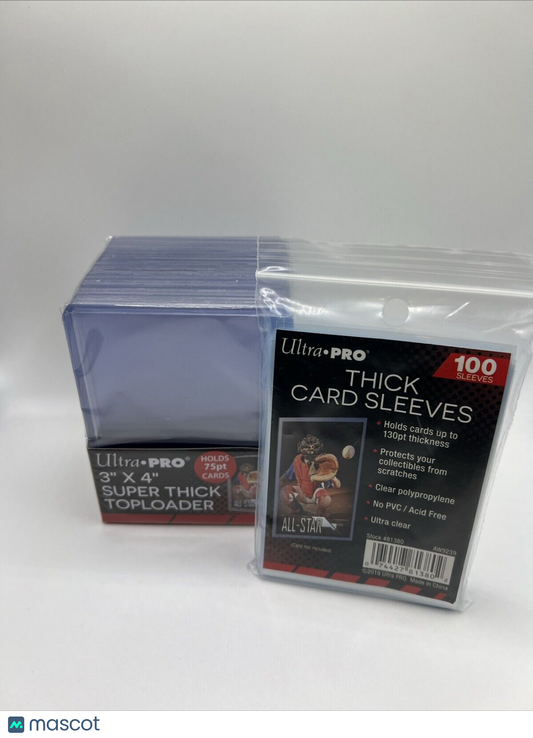 Ultra Pro 3X4 75pt Point Toploaders 1 Pack of 25 and 100 Thick Sleeves