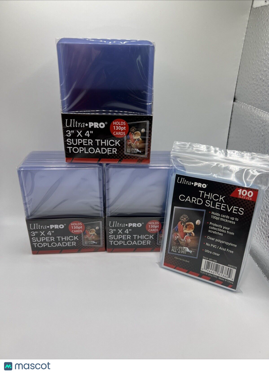 Ultra Pro 3X4 Thick Toploaders 130pt Point 3 Packs of 10 AND 100 THICK SLEEVES