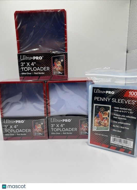 Ultra Pro 3X4 RED BORDER Toploaders 35pt 3 Packs of 25  AND 100 SLEEVES