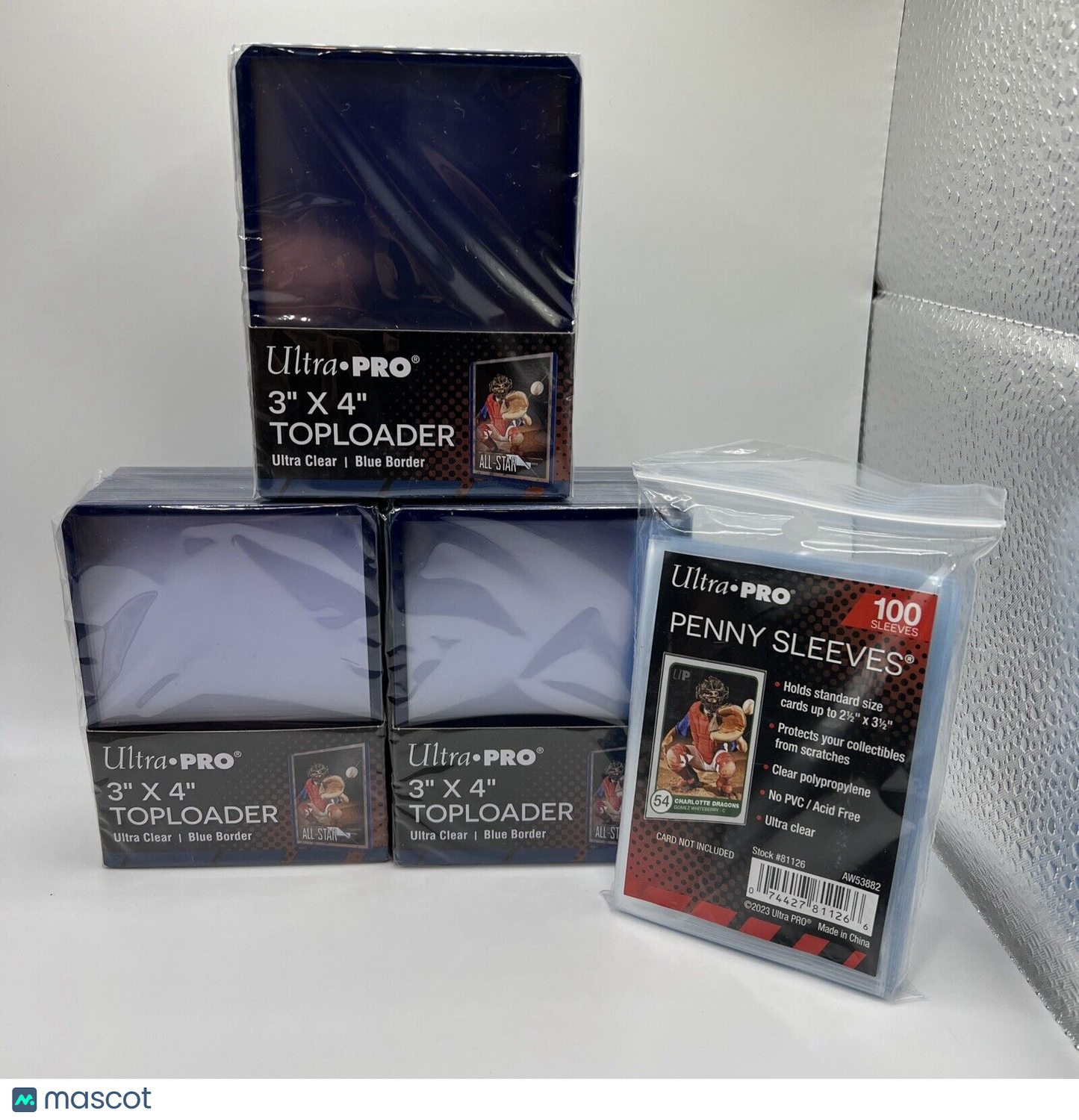 Ultra Pro 3X4 BLUE BORDER Toploaders 35pt 3 Packs of 25 AND 100 SLEEVES