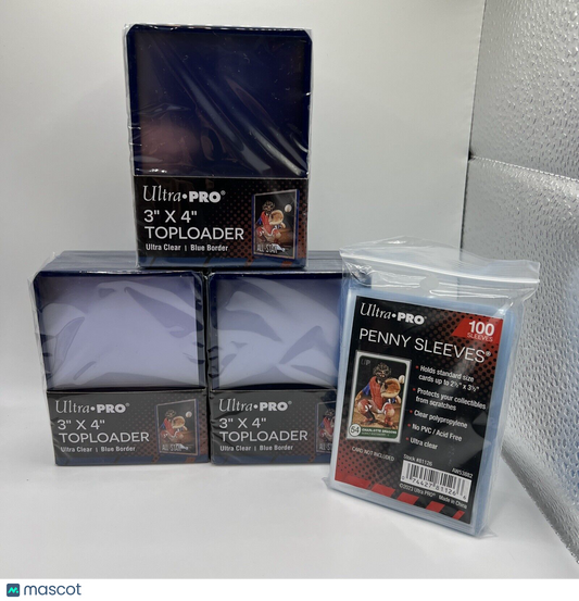 Ultra Pro 3X4 BLUE BORDER Toploaders 35pt 3 Packs of 25 AND 100 SLEEVES