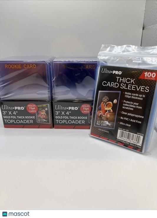 Ultra Pro 3X4 Gold Rookie 75pt Toploaders 2 Packs of 25 AND 100 THICK SLEEVES