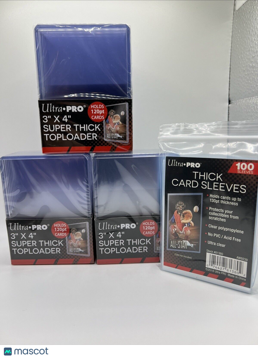 Ultra Pro 3X4 Thick Toploaders 120pt Point 3 Packs of 10 AND 100 Thick Sleeves