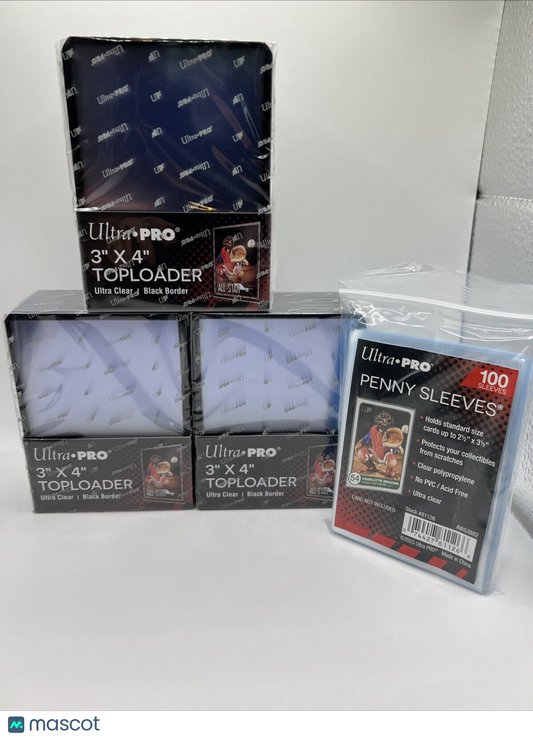 Ultra Pro 3X4 BLACK BORDER Toploaders 35pt 3 Packs of 25 AND 100 SLEEVES
