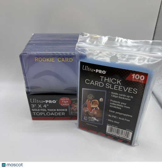 Ultra Pro 3X4 Gold Rookie 75pt Toploaders 1 Pack of 25 AND 100 THICK SLEEVES