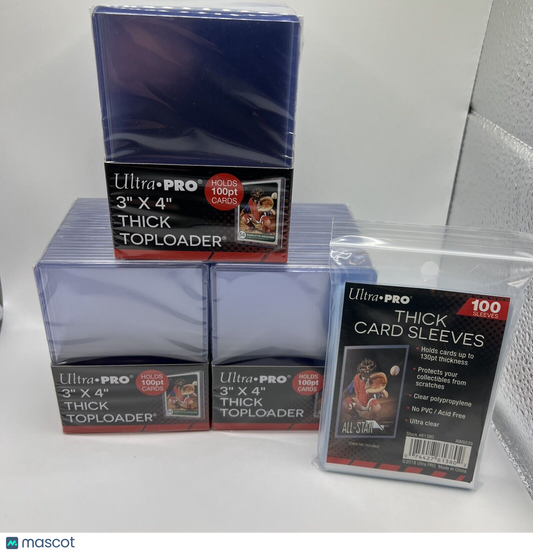 Ultra Pro 3X4 100pt Point Toploaders 3 Packs of 25 and 100 Thick Sleeves