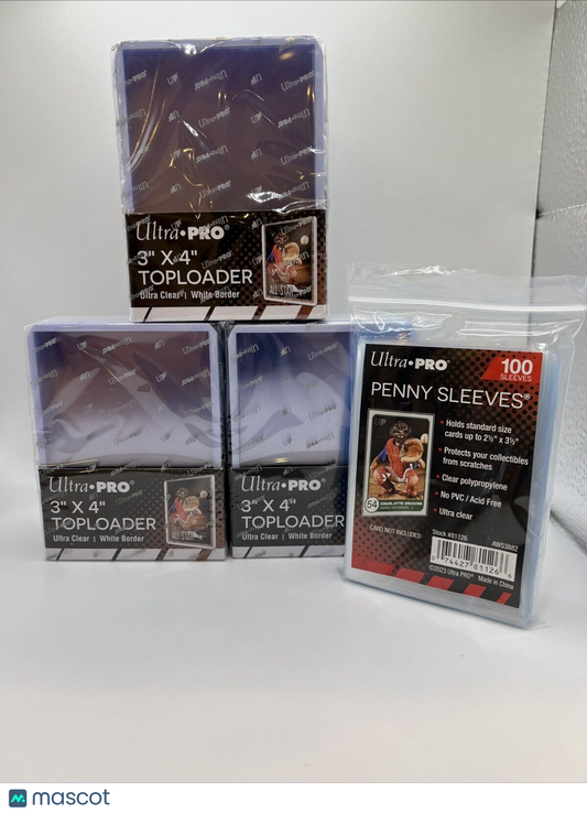 Ultra Pro 3X4 Toploaders 35pt WHITE BORDER 3 Packs of 25 AND 100 SLEEVES