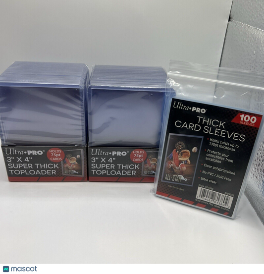 Ultra Pro 3X4 75pt Point Toploaders 2 Packs of 25 and 100 Thick Sleeves