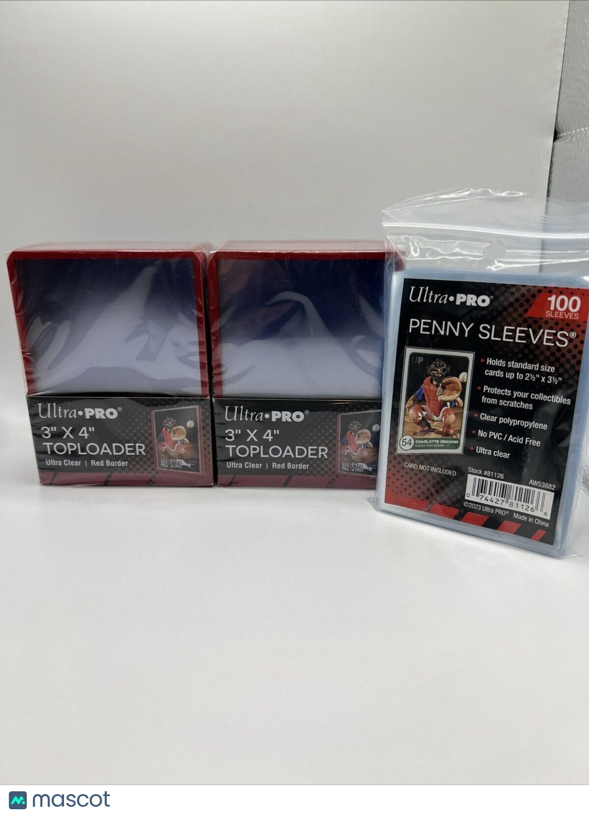 Ultra Pro 3X4 RED BORDER Toploaders 35pt 2 Packs of 25 AND 100 SLEEVES