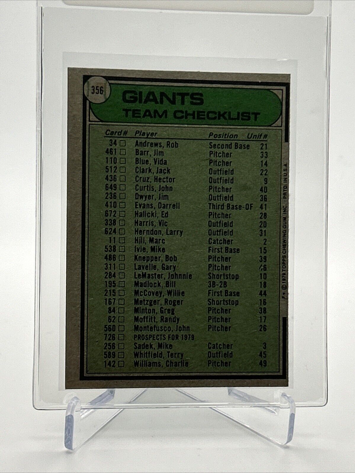 1979 Topps San Francisco Giants/Joe Altobelli Card #356 NM #2 FREE SHIPPING