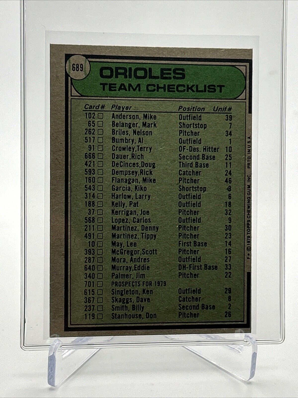 1979 Topps Baltimore Orioles/Earl Weaver Card #689 NM #5 FREE SHIPPING