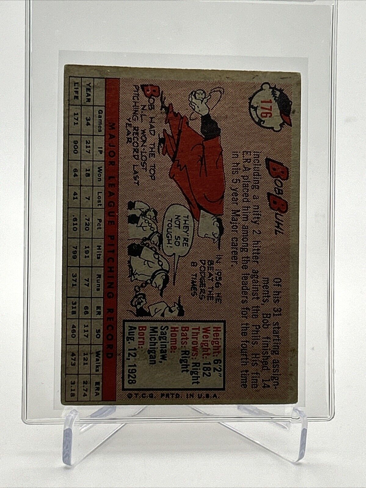 1958 Topps Bob Buhl Baseball Card #176 VG Quality #2 FREE SHIPPING