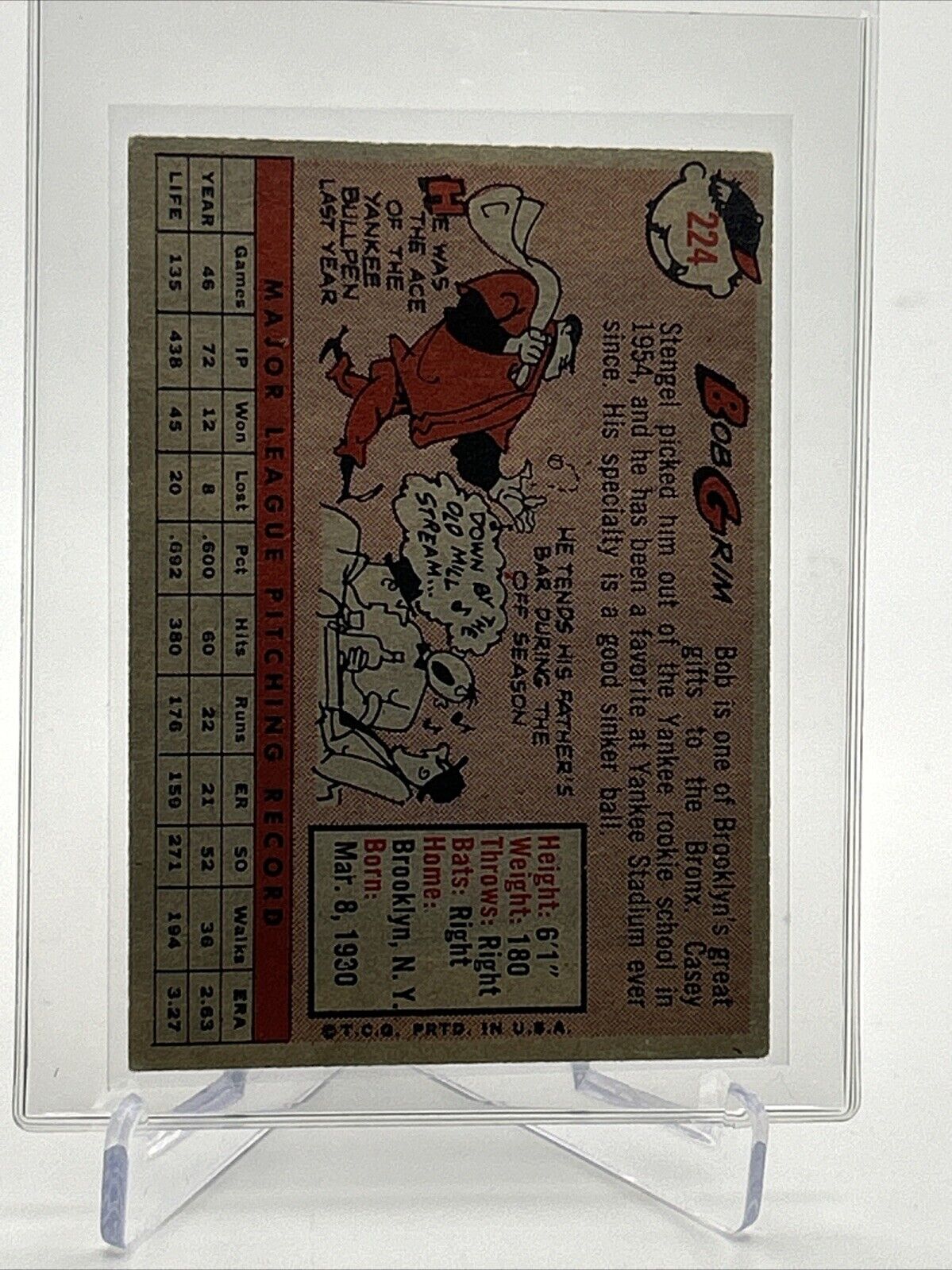 1958 Topps Bob Grim Baseball Card #224 VG Quality #2 FREE SHIPPING