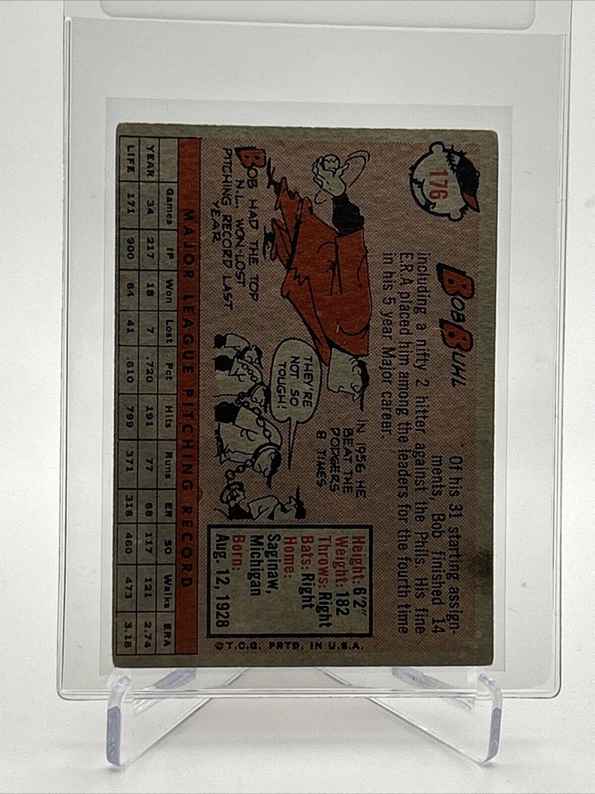 1958 Topps Bob Buhl Baseball Card #176 VG Quality #3 FREE SHIPPING