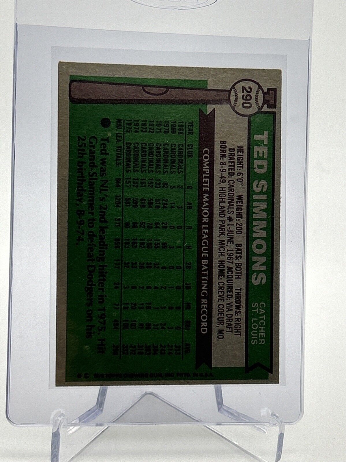 1976 Topps Ted Simmons Baseball Card #290 VG Quality #5 FREE SHIPPING