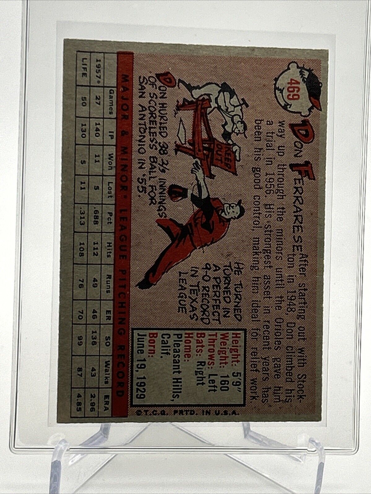 1958 Topps Don Ferrarese Baseball Card #469 EX-MT Quality #4 FREE SHIPPING