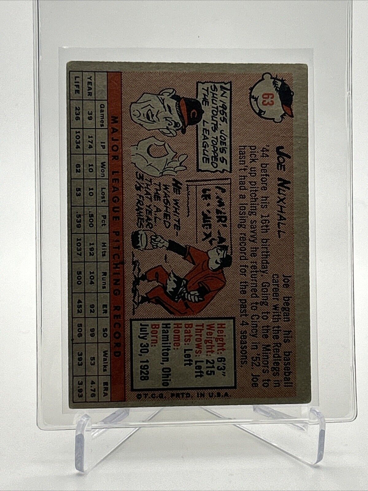 1958 Topps Joe Nuxhall Baseball Card #63 EX-MT Quality FREE SHIPPING