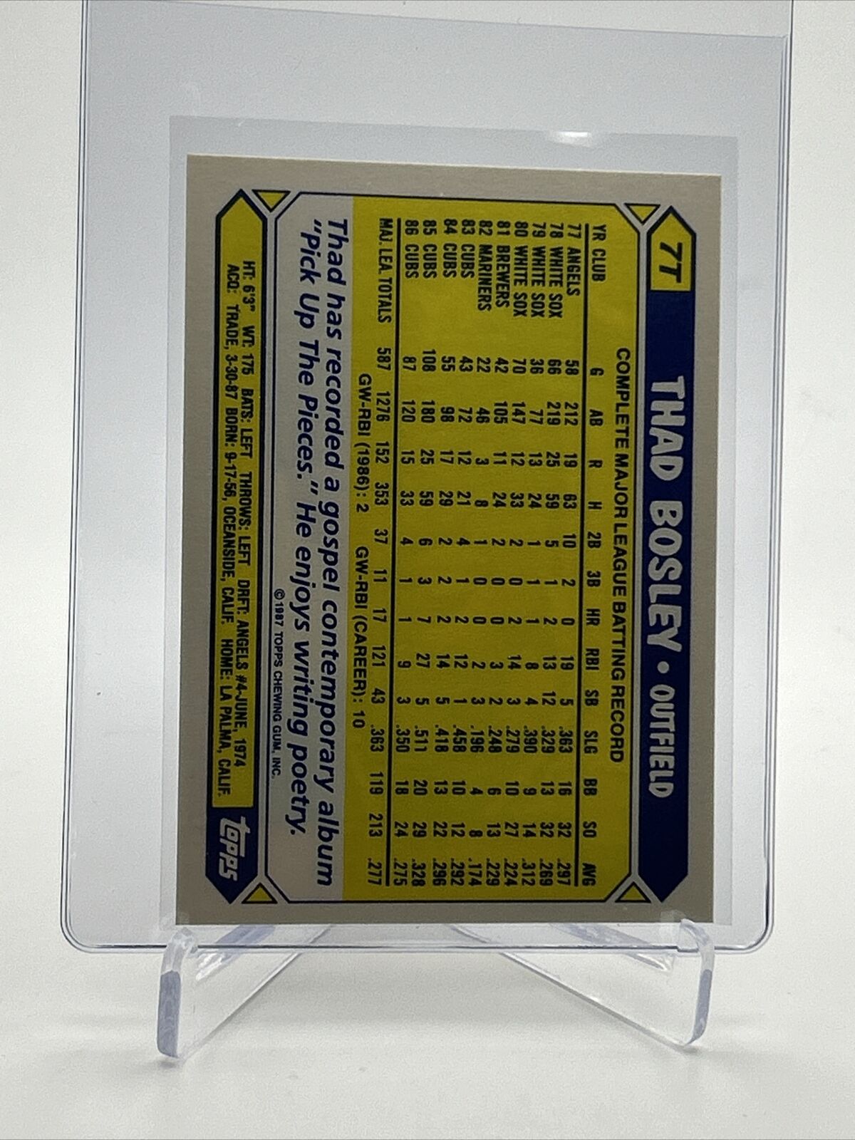 1987 Topps Traded TIFFANY Thad Bosley Baseball Card #7T Mint FREE SHIPPING