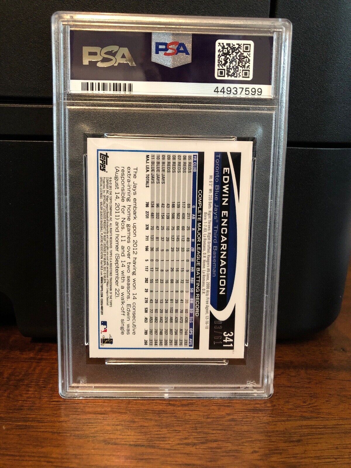 2012 Topps Mini GOLD Edwin Encarnacion Baseball Card #341 PSA 10 POP 1
