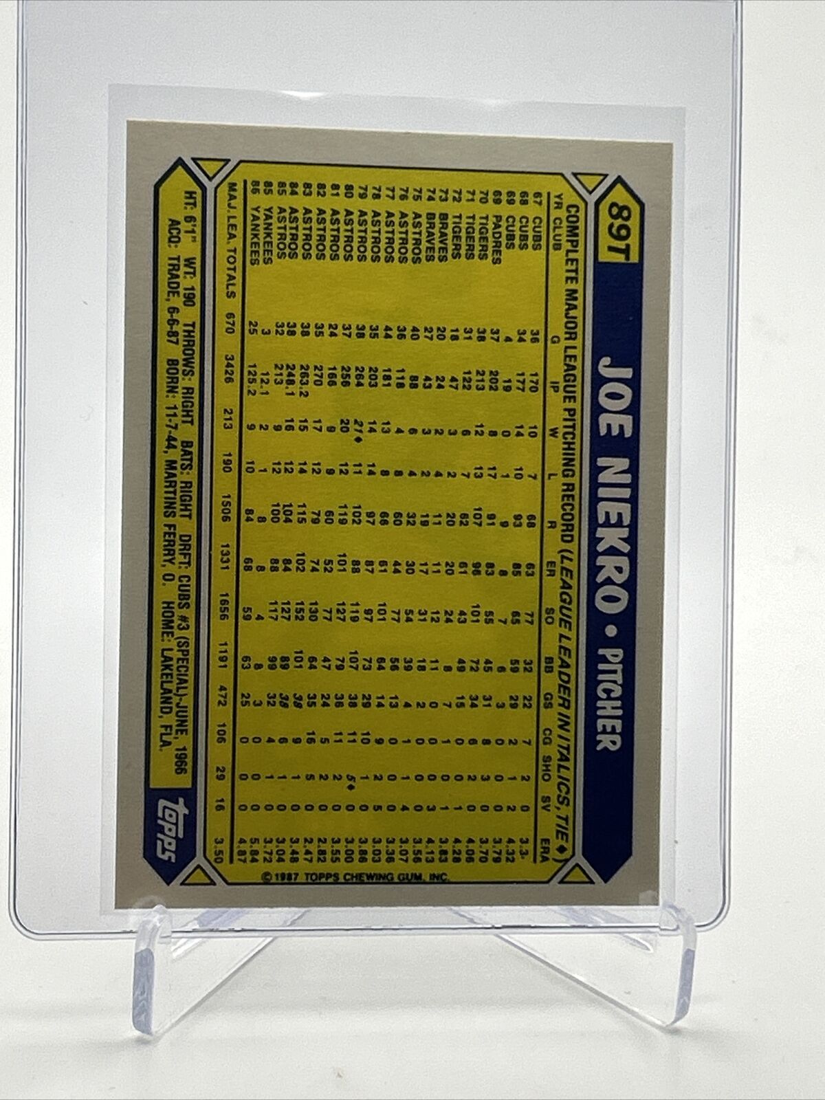 1987 Topps Traded TIFFANY Joe Niekro Baseball Card #89T Mint FREE SHIPPING