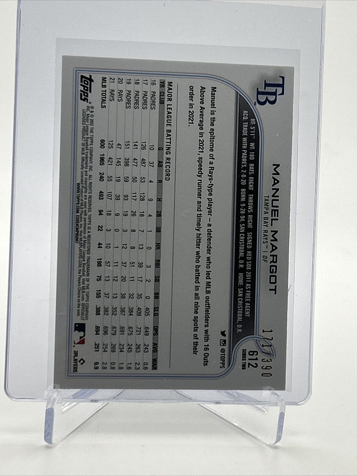 2022 Topps HOBBY FOILBOARD Manuel Margot Card #612 /390 FREE SHIPPING