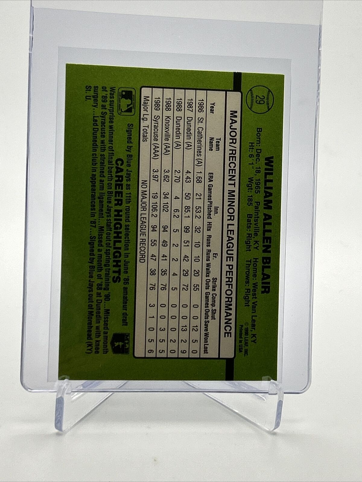 1990 Donruss the Rookies Willie Blair Rookie Card #29 Mint FREE SHIPPING