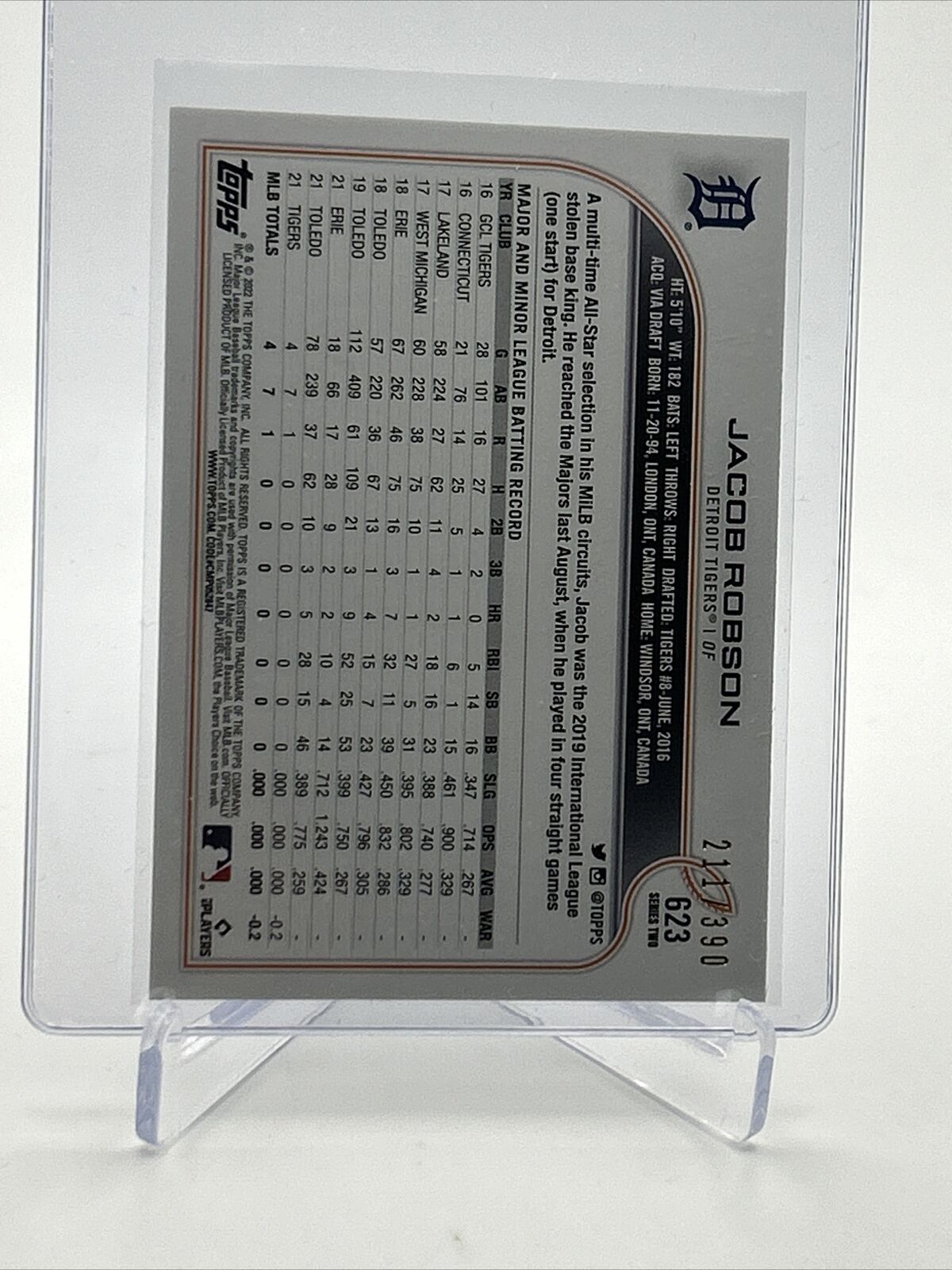 2022 Topps HOBBY FOILBOARD Jacob Robson Rookie Card #623 /390 FREE SHIPPING