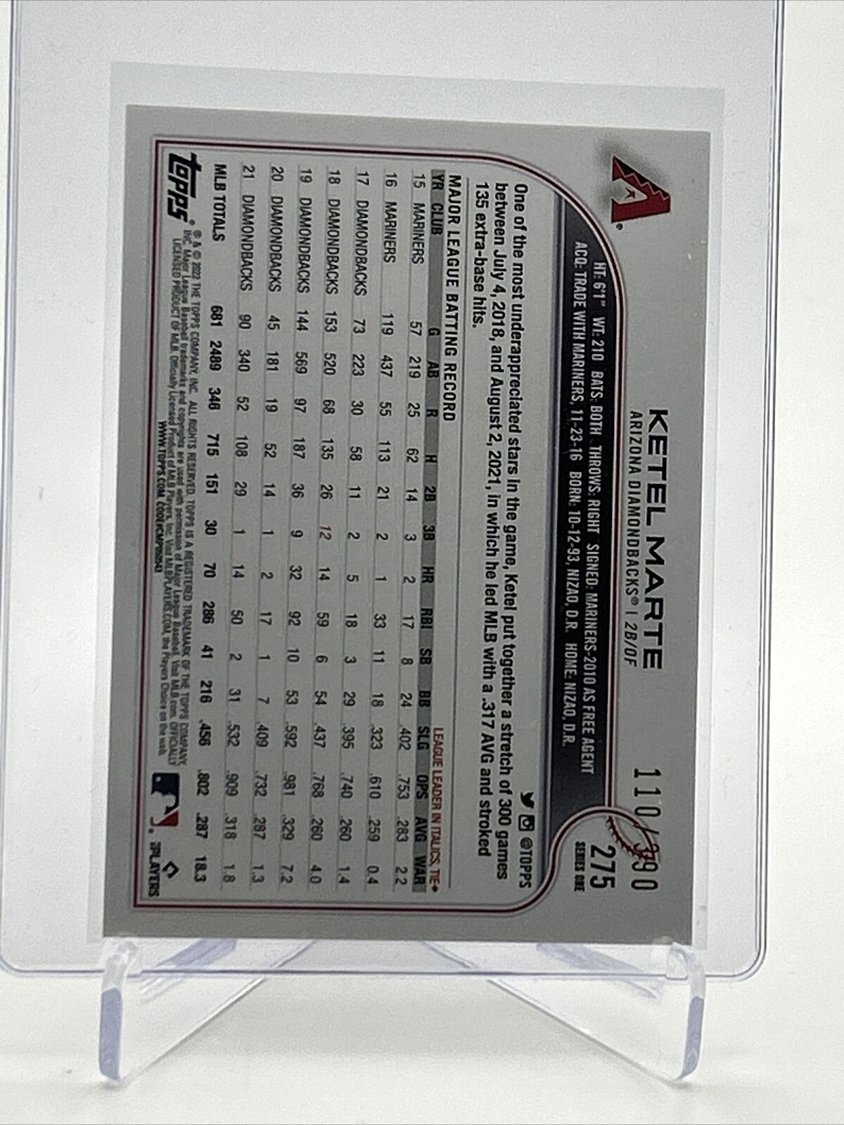 2022 Topps HOBBY FOILBOARD Ketel Marte Baseball Card #275 /390 FREE SHIPPING
