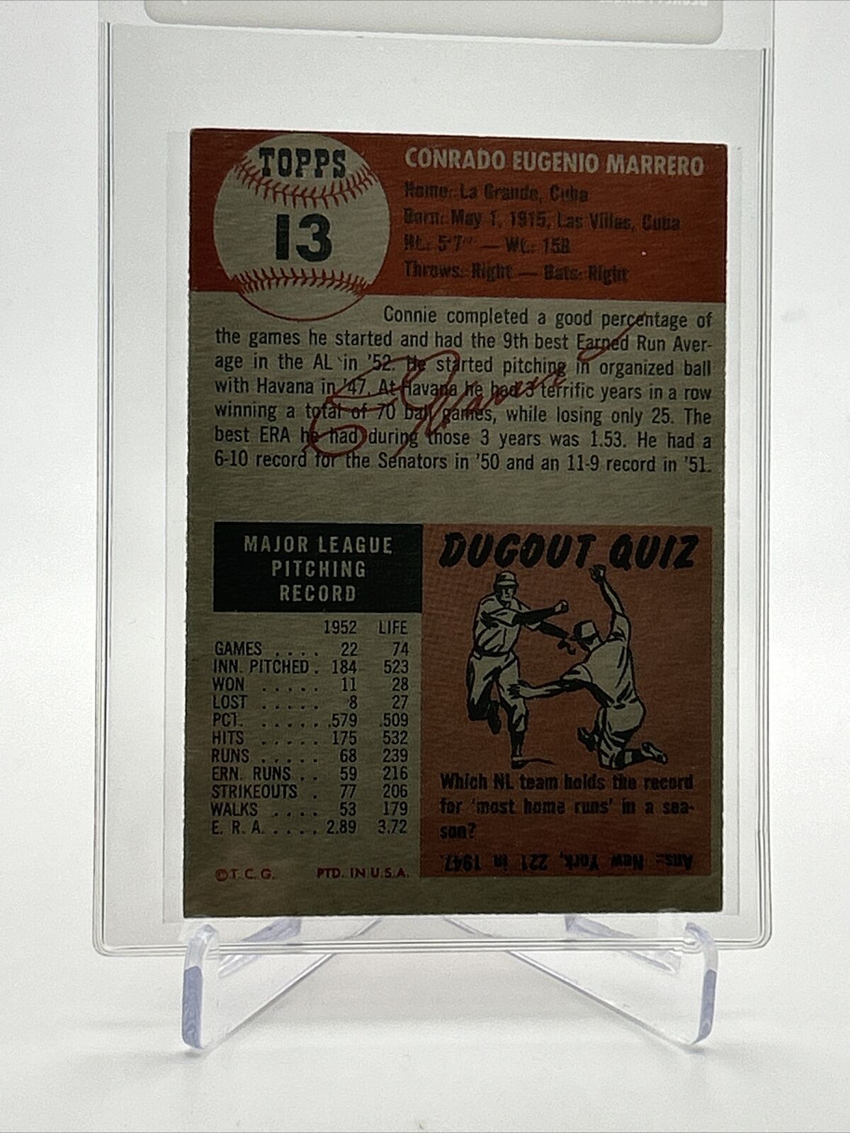1953 Topps Connie Marrero Baseball Card #13 EX Quality FREE SHIPPING