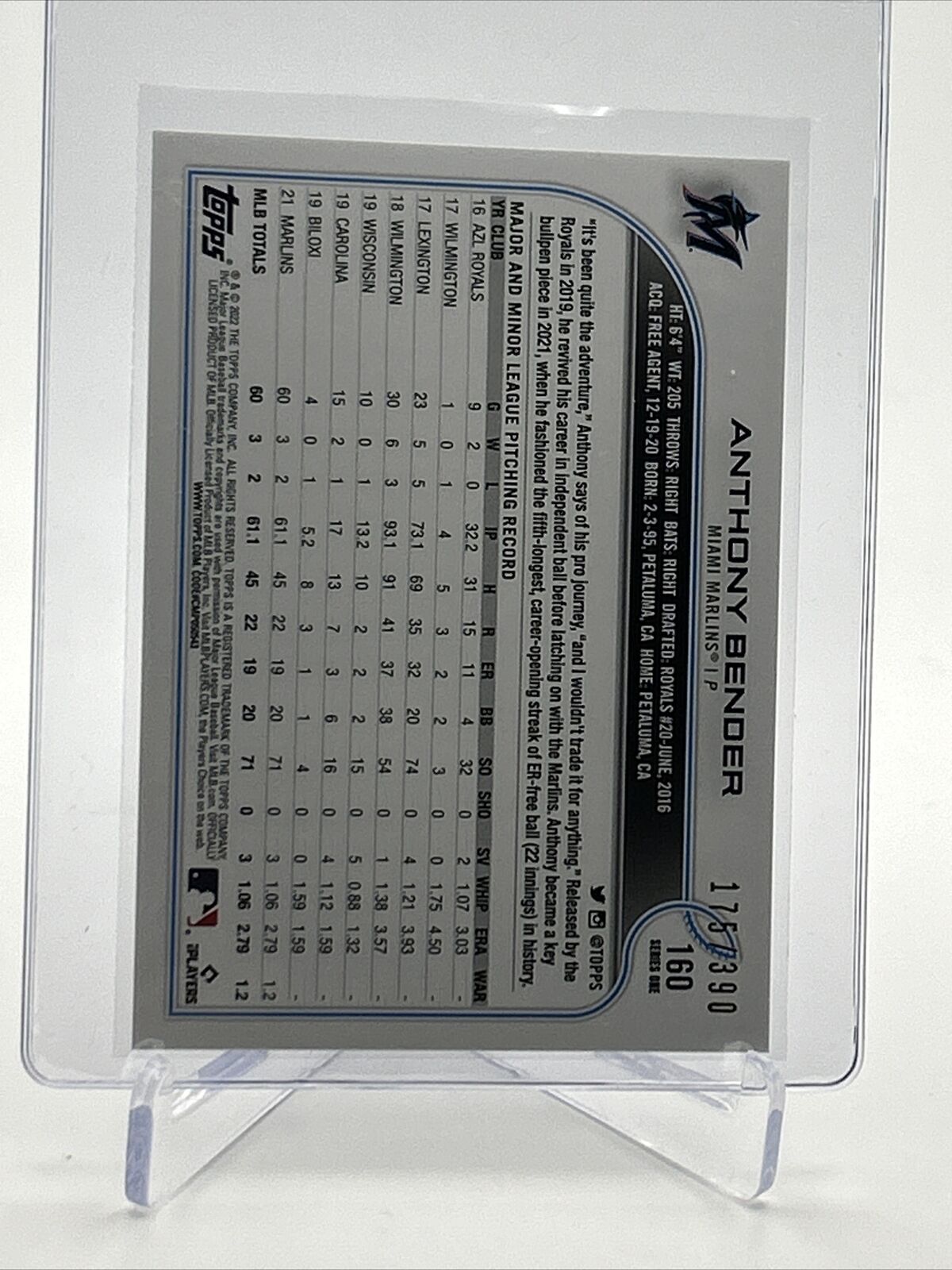 2022 Topps HOBBY FOILBOARD Anthony Bender Rookie Card #160 /390 FREE SHIPPING