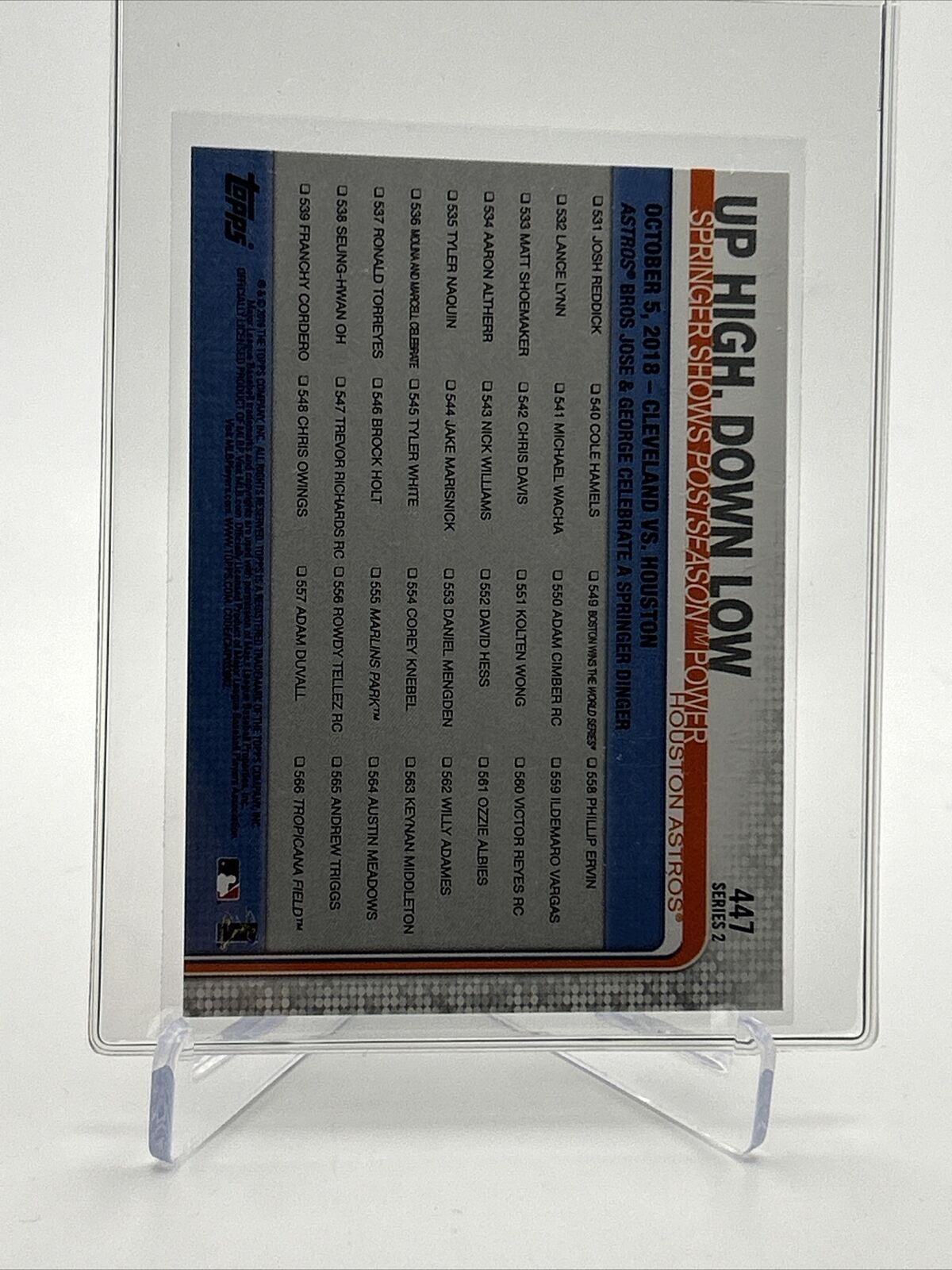2019 Topps Houston Astros Up High, Down Low Baseball Card 447 Mint FREE SHIPPING