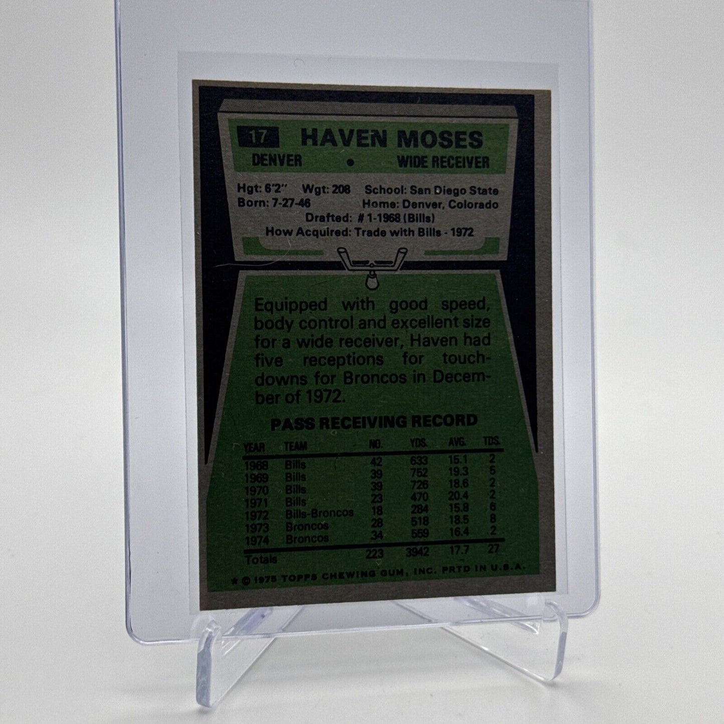 1975 Topps Haven Moses Football Card #17 NM Quality #2 FREE SHIPPING