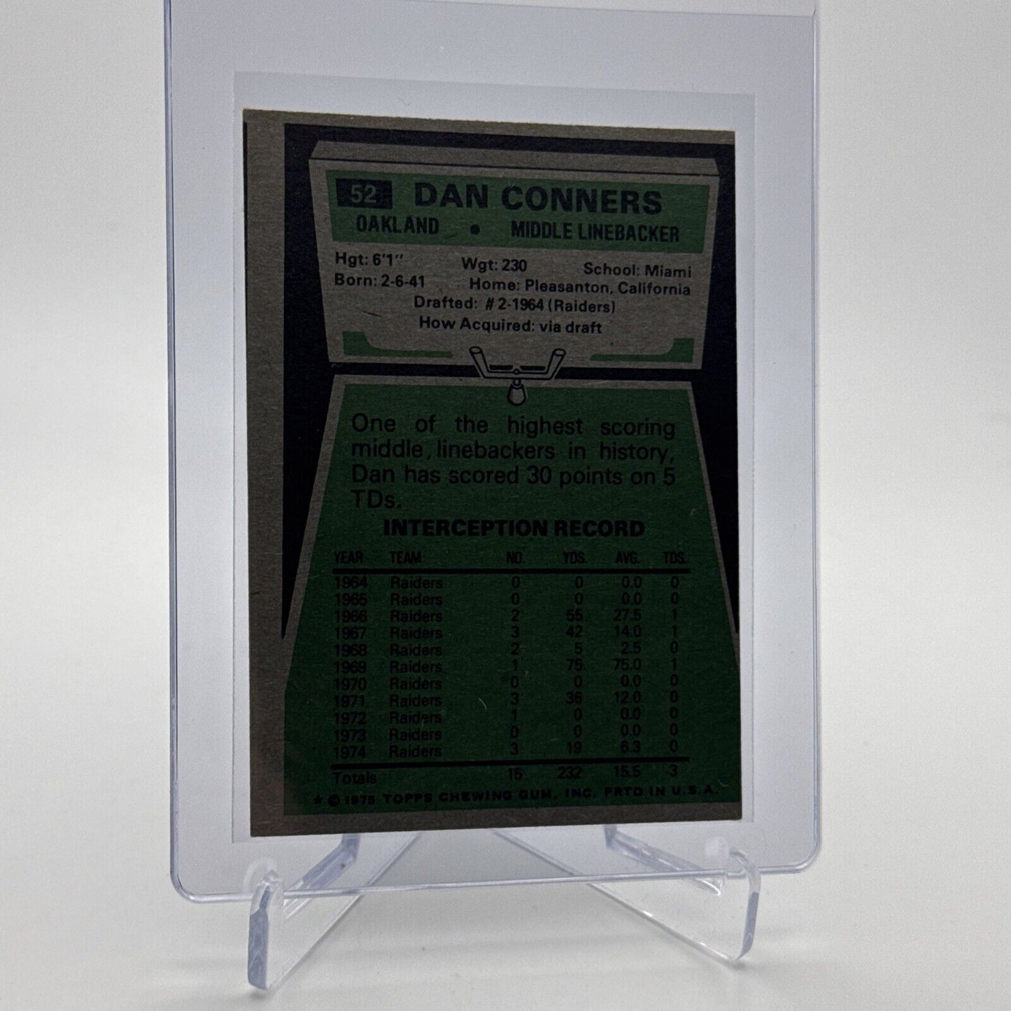 1975 Topps Dan Conners Football Card #52 NM Quality #2 FREE SHIPPING