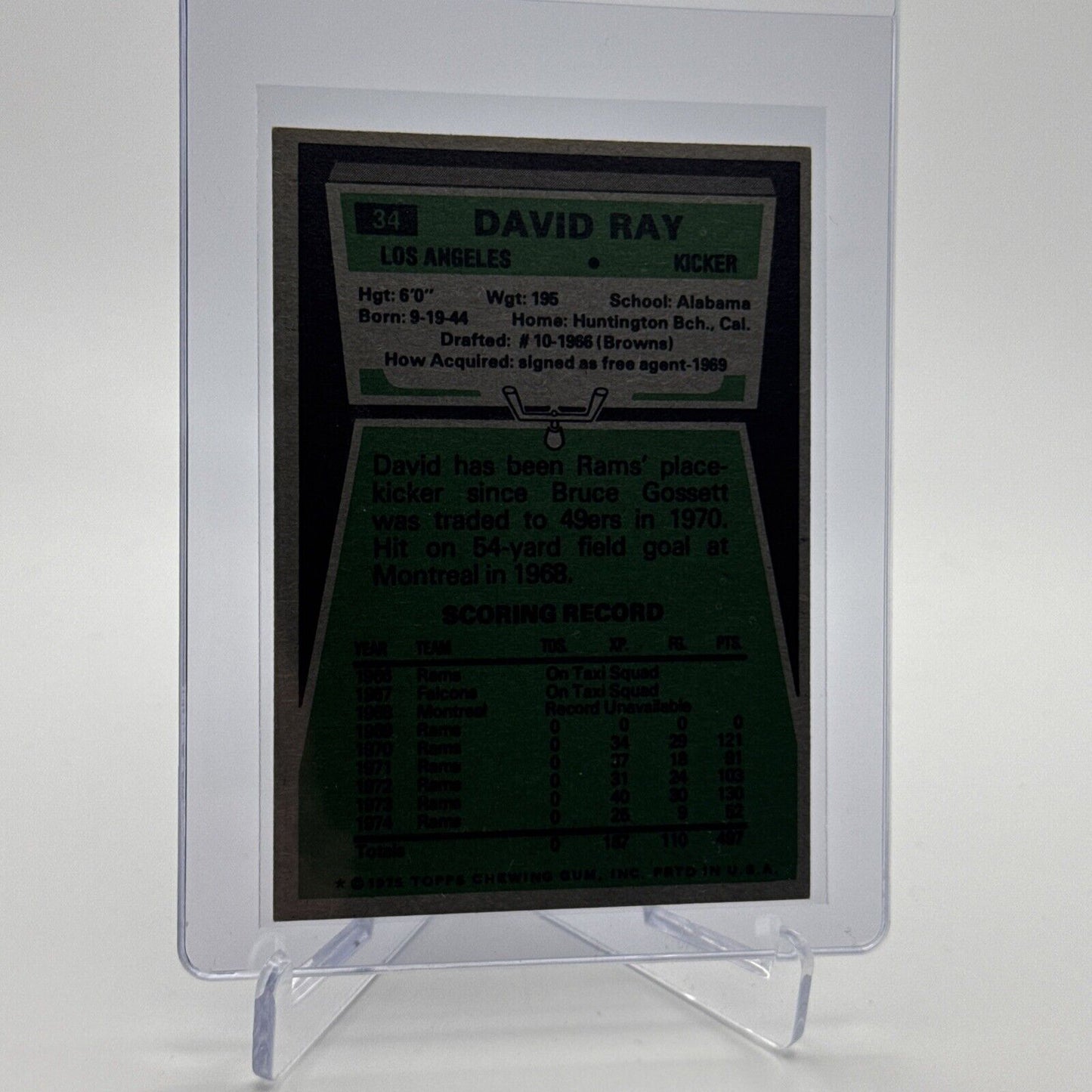 1975 Topps David Ray Football Card #34 NM Quality #2 FREE SHIPPING
