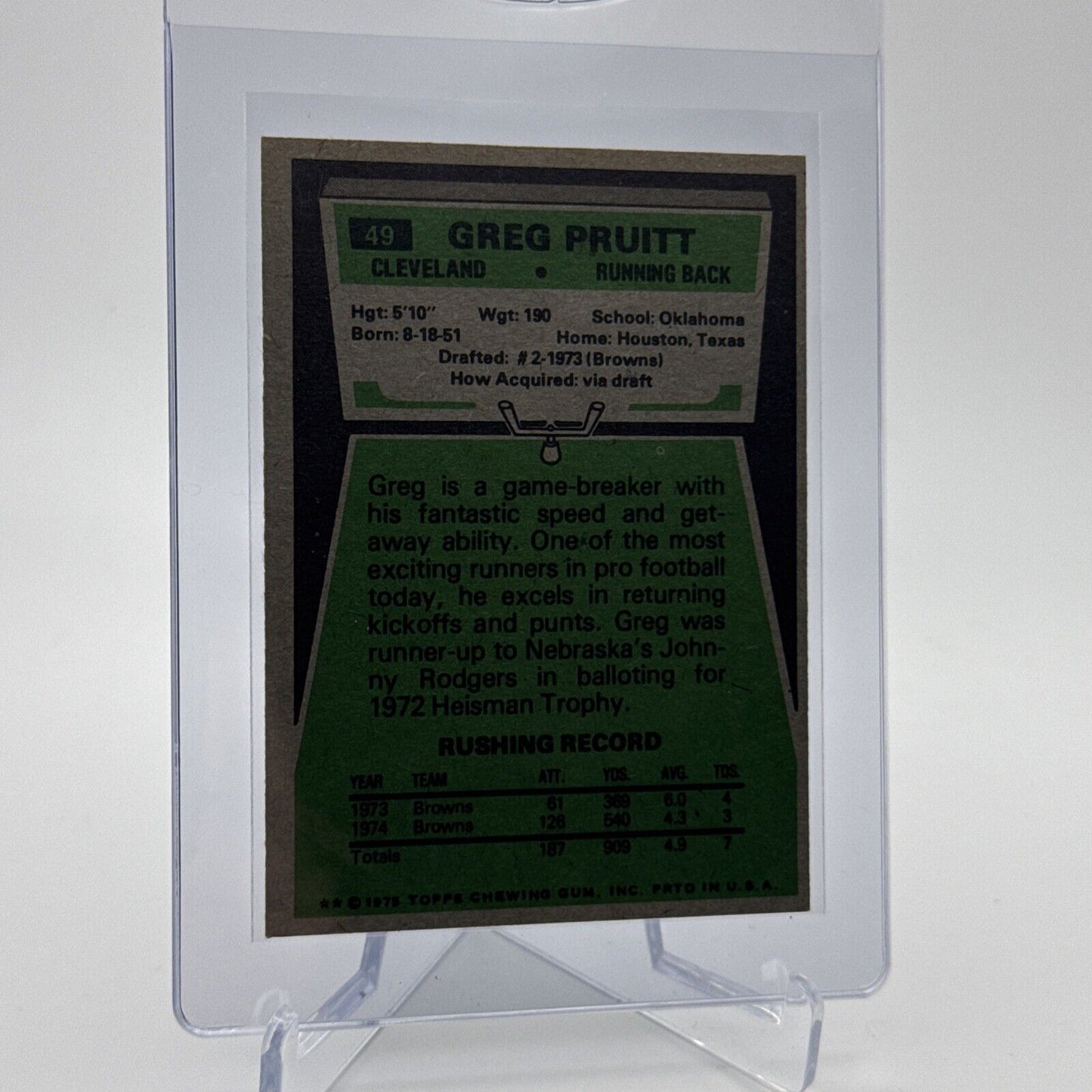 1975 Topps Greg Pruitt Football Card #49 NM Quality FREE SHIPPING
