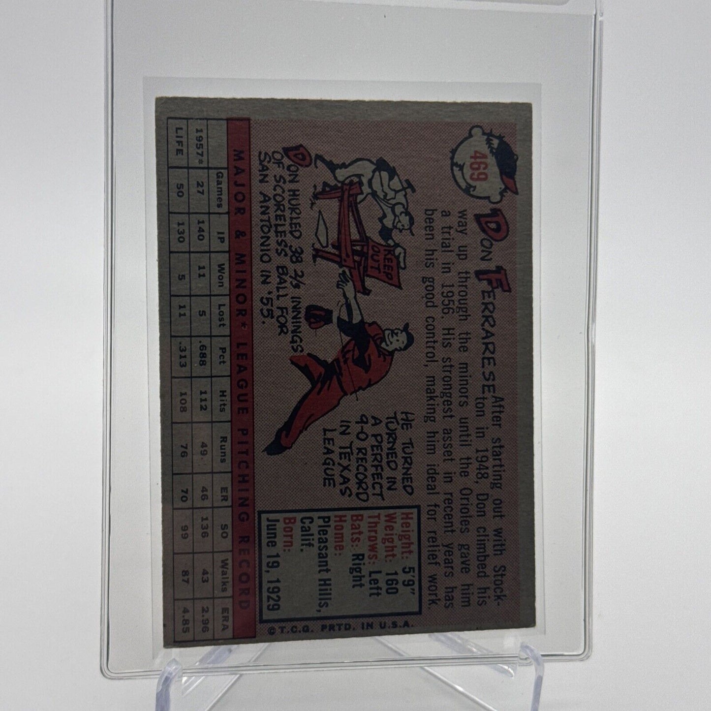 1958 Topps Don Ferrarese Baseball Card #469 EX Quality FREE SHIPPING