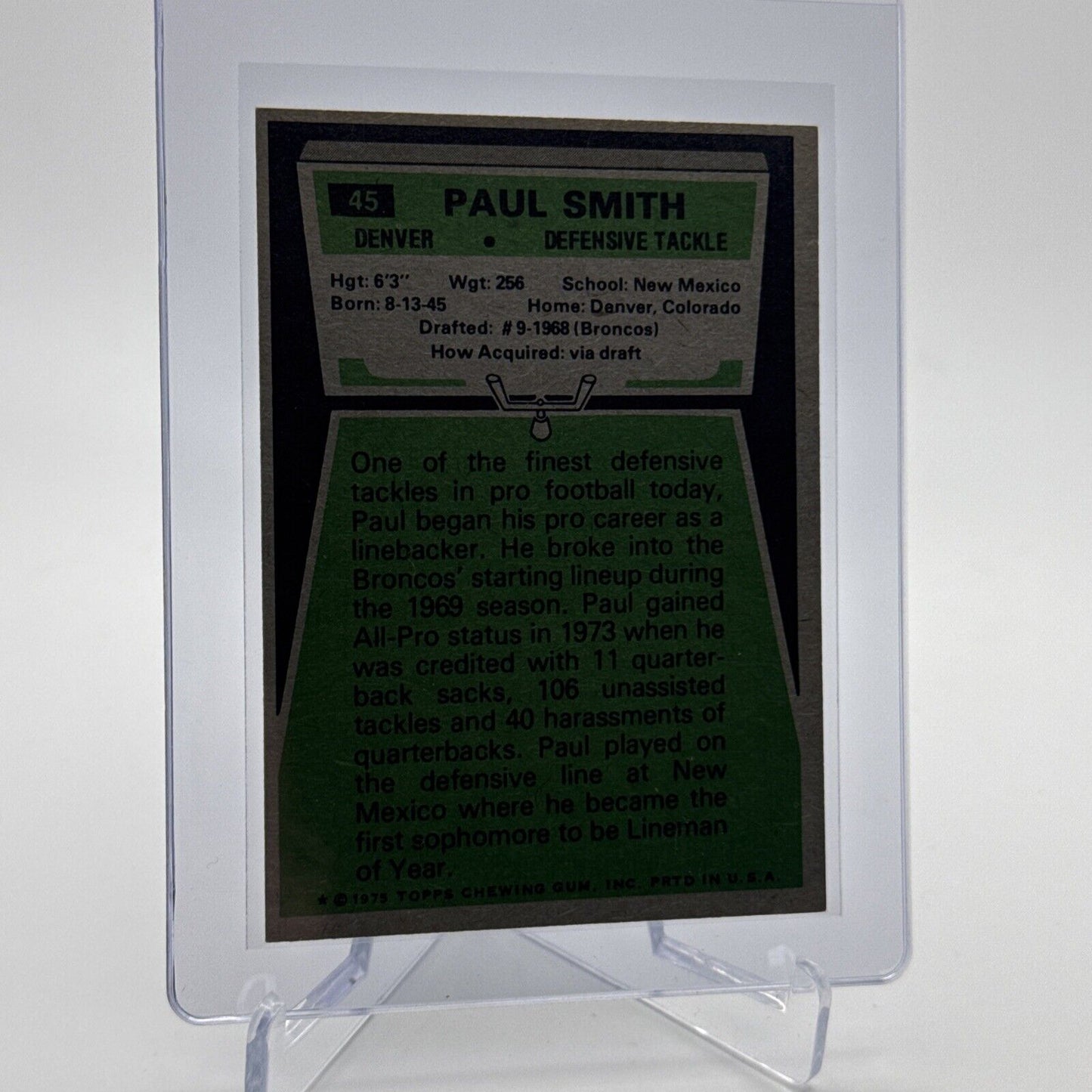 1975 Topps Paul Smith Football Card #45 NM Quality #2 FREE SHIPPING