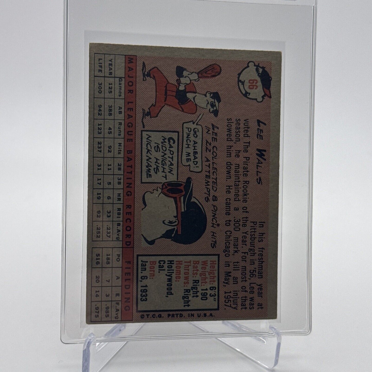 1958 Topps Lee Walls Baseball Card #66 EX Quality #5 FREE SHIPPING