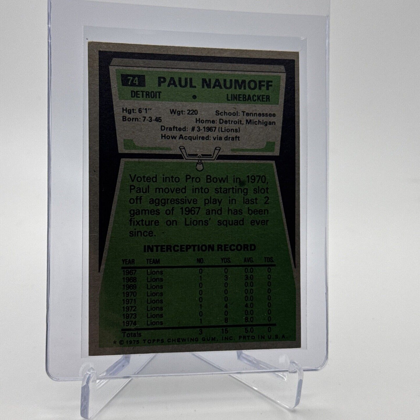 1975 Topps Paul Naumoff Football Card #74 NM Quality #2 FREE SHIPPING