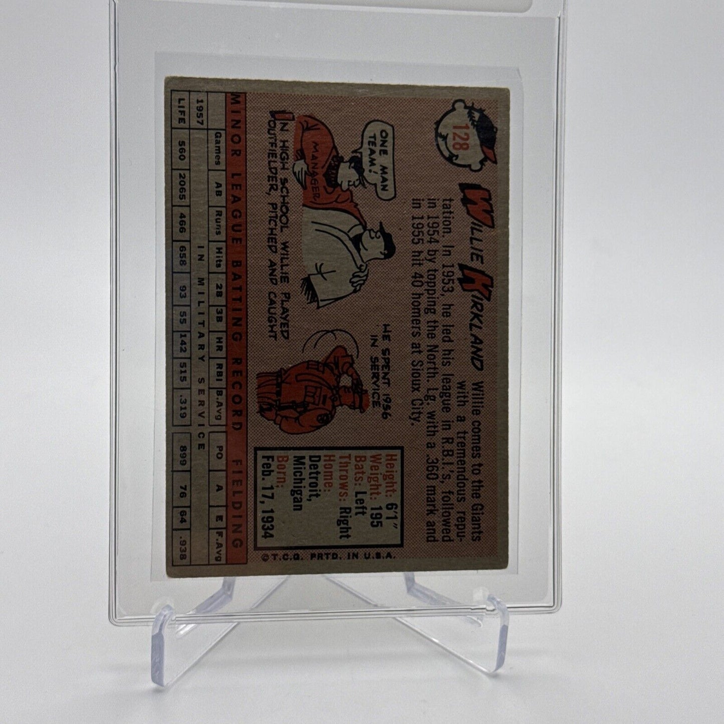 1958 Topps Willie Kirkland Baseball Card #128 EX Quality FREE SHIPPING