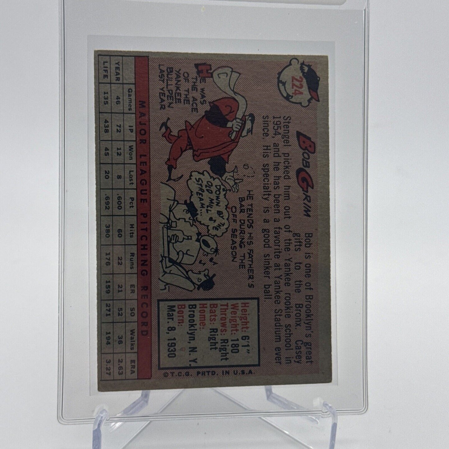 1958 Topps Bob Grim Baseball Card #224 EX Quality FREE SHIPPING