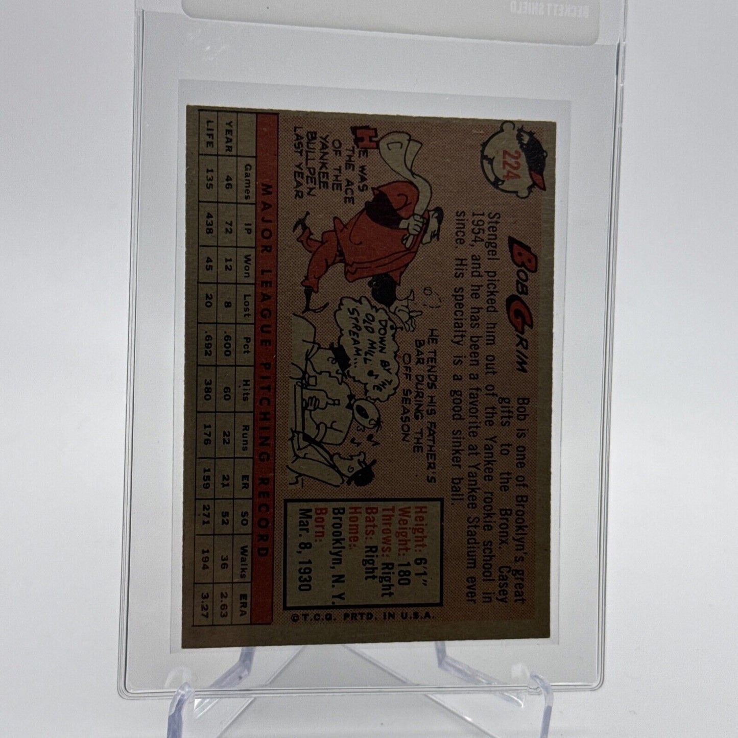 1958 Topps Bob Grim Baseball Card #224 EX Quality #3 FREE SHIPPING