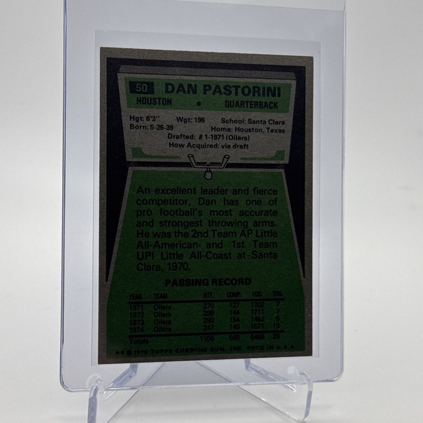 1975 Topps Dan Pastorini Football Card #50 NM Quality #2 FREE SHIPPING