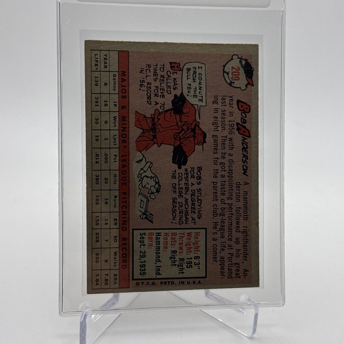 1958 Topps Bob Anderson Rookie Baseball Card #209 EX Quality FREE SHIPPING