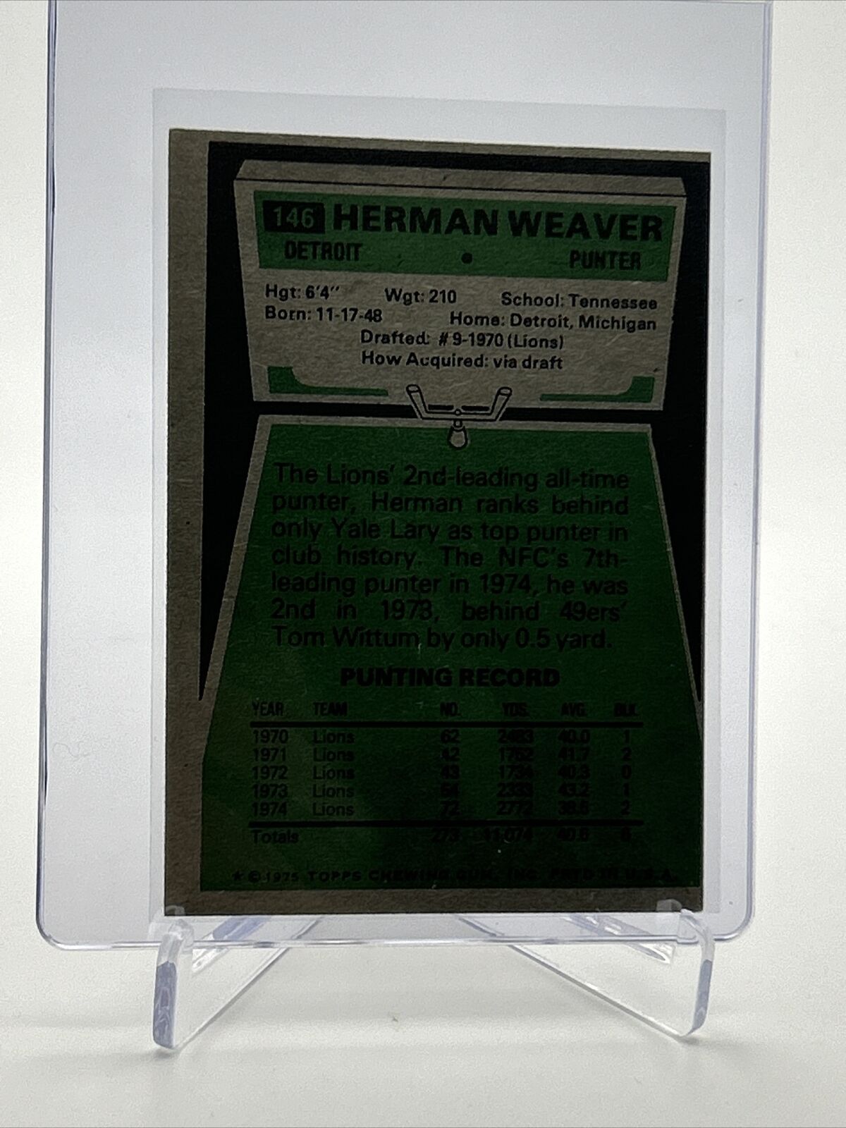 1975 Topps Herman Weaver Football Card #146 NM Quality FREE SHIPPING