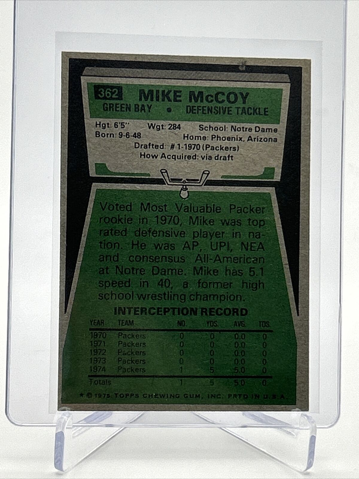 1975 Topps Mike McCoy Football Card #362 NM Quality FREE SHIPPING
