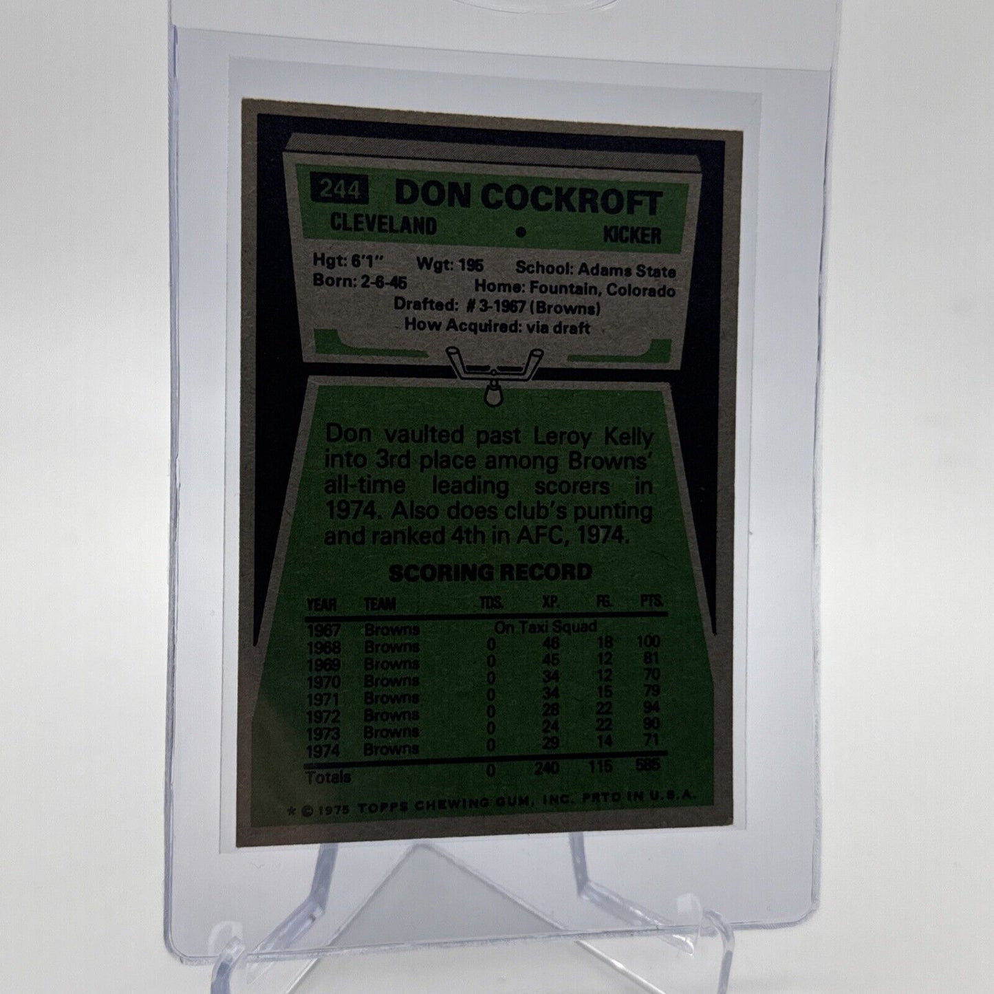 1975 Topps Don Cockroft Football Card #244 NM Quality #3 FREE SHIPPING