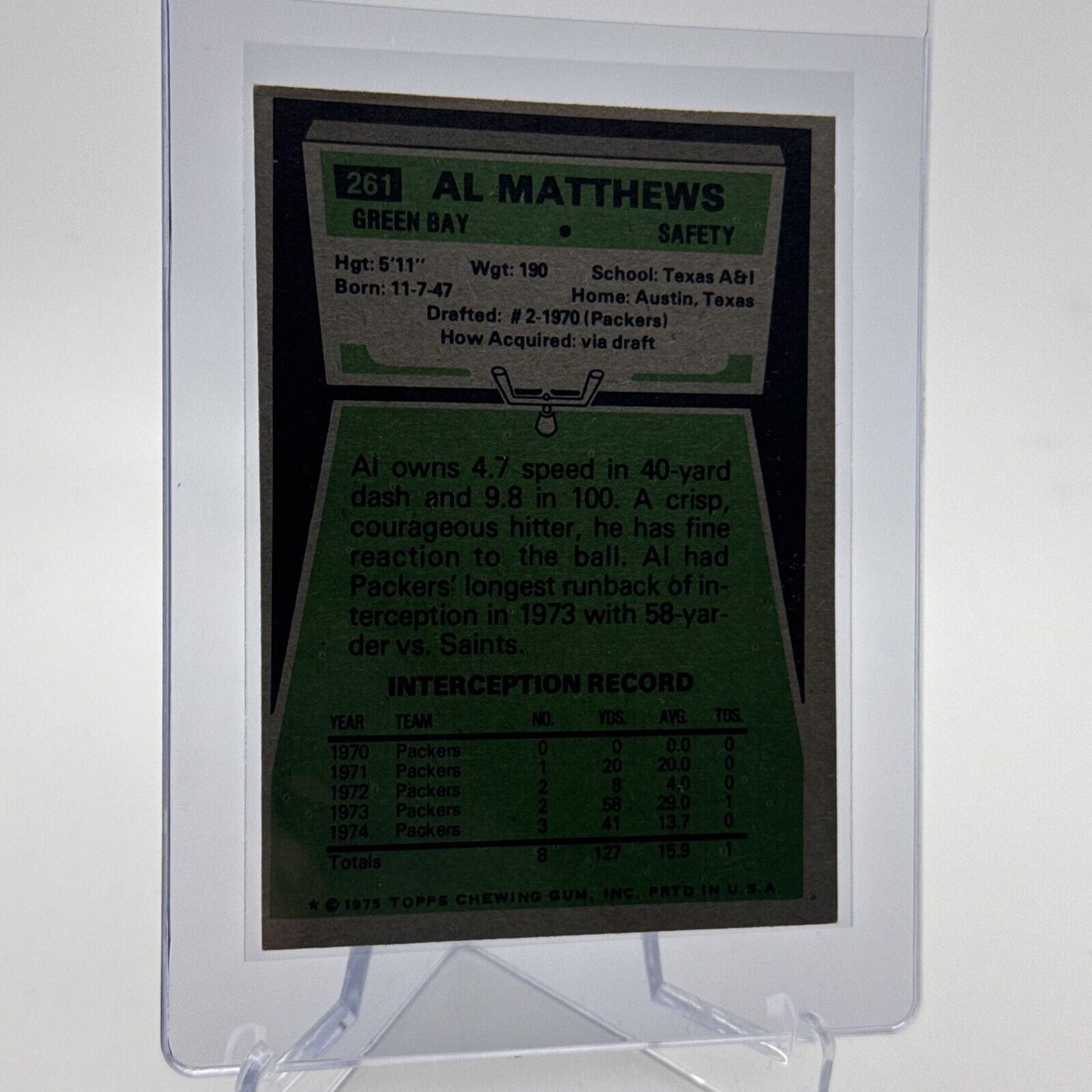 1975 Topps Al Matthews Football Card #261 NM Quality #3 FREE SHIPPING
